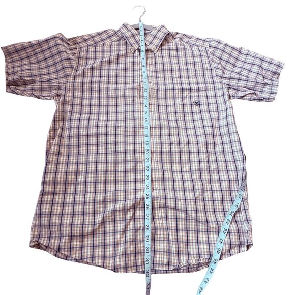 Ariat Men's Pro Series Plaid Short Sleeve Button Up Shirt Orange Blue Sz Medium - Picture 8 of 9